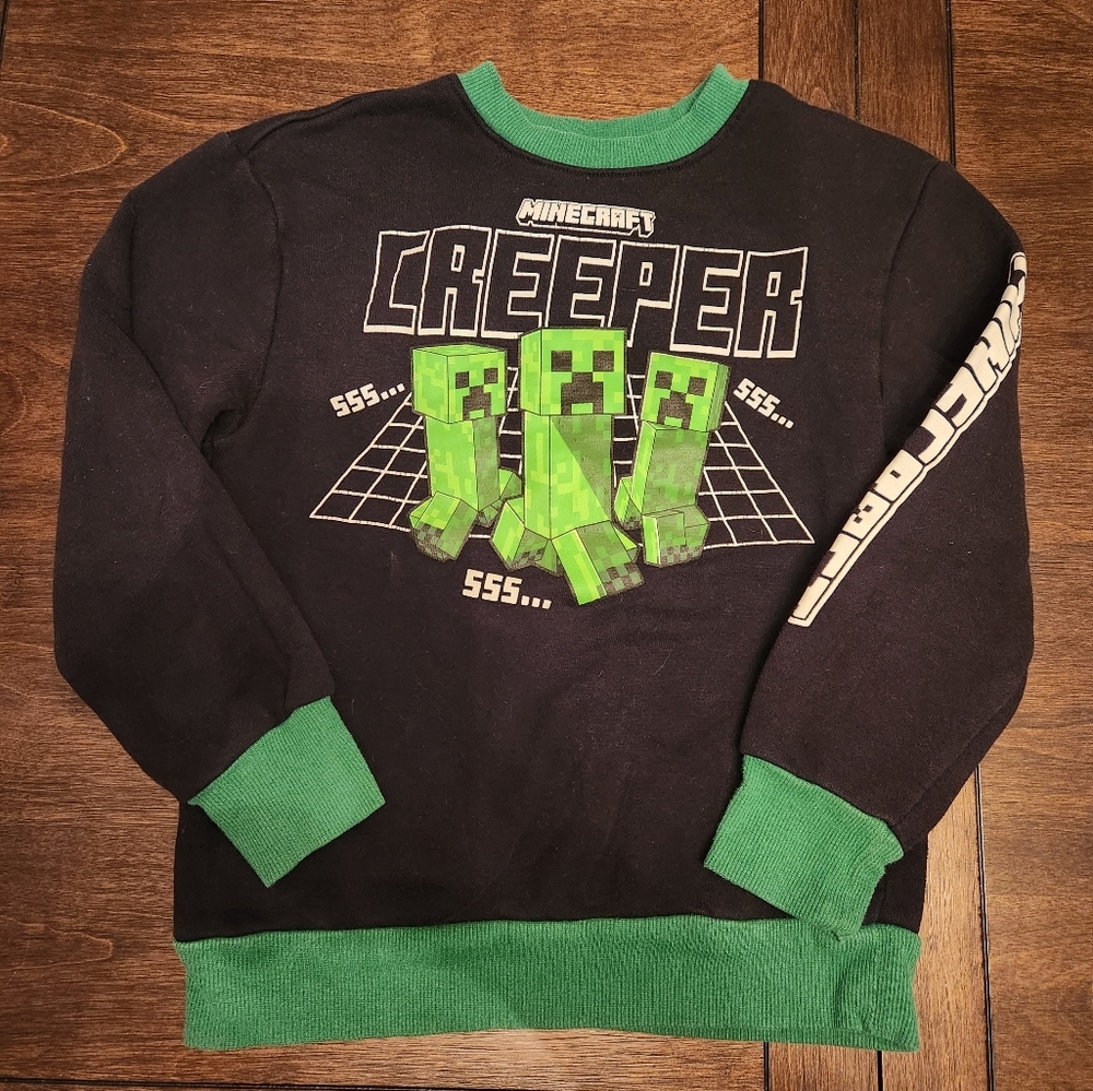 Minecraft Creeper Kids Sweatshirt - Black and Green Size Small Boys